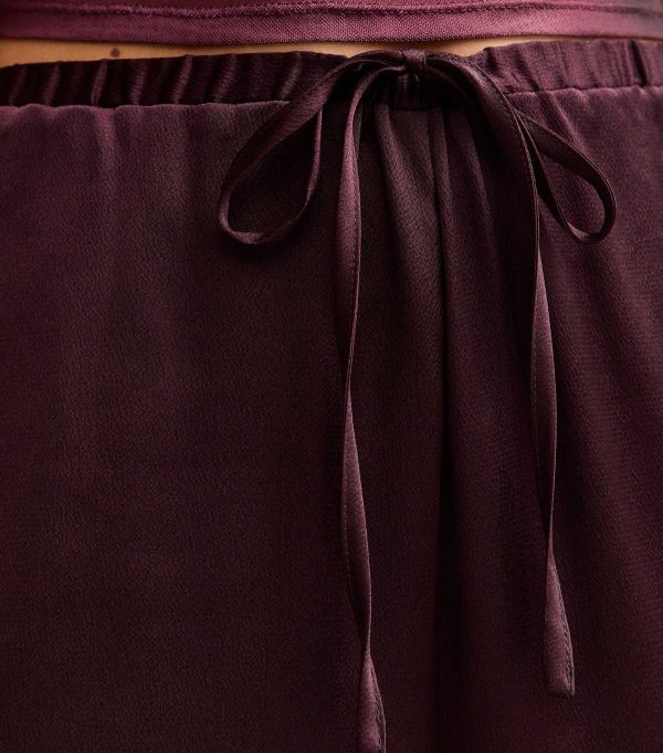 Petite Burgundy Satin Wide Leg Trousers
