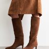 Slim Calf Fit Brown Faux Suede Knee High Boots