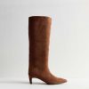 Slim Calf Fit Brown Faux Suede Knee High Boots