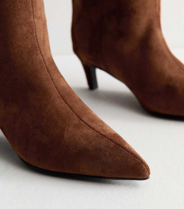Slim Calf Fit Brown Faux Suede Knee High Boots