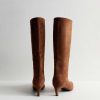 Slim Calf Fit Brown Faux Suede Knee High Boots