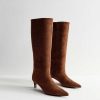 Slim Calf Fit Brown Faux Suede Knee High Boots