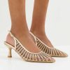 Wide Fit Gold Bling Mesh Slingback Court Shoes