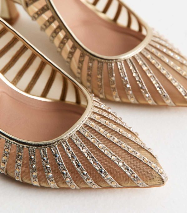 Wide Fit Gold Bling Mesh Slingback Court Shoes