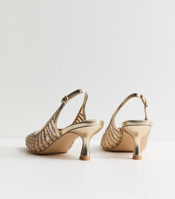 Wide Fit Gold Bling Mesh Slingback Court Shoes