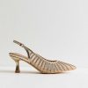 Wide Fit Gold Bling Mesh Slingback Court Shoes